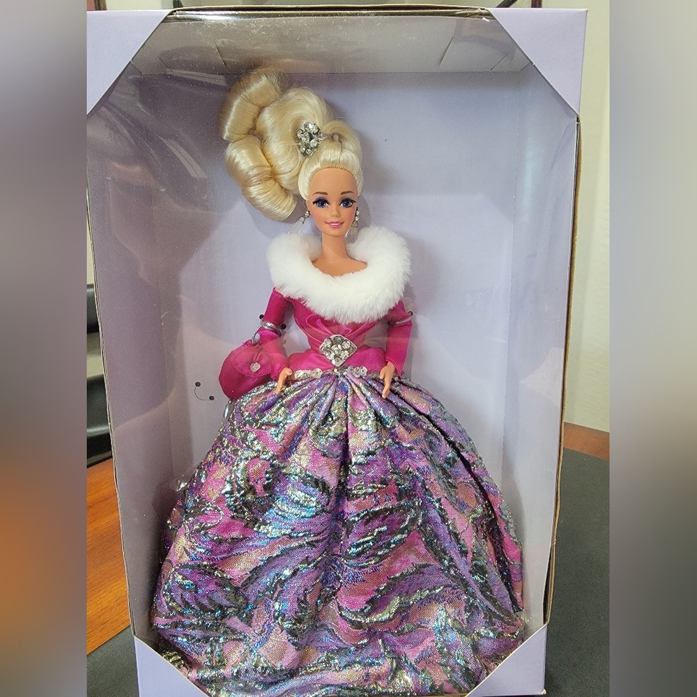 Elegant Pink and Purple Doll with Glittering Gown